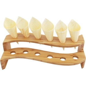 image:imageBambooMN 10 Inch Natural Bamboo Crescent Food Cone Display Tamaki Stand for Restaurants Catered Events Party or Buffets Holds up to 5 Cones  3 PiecesSwave Multi Level