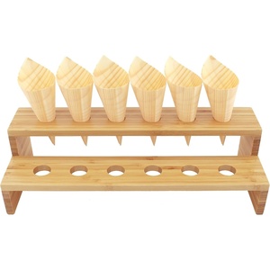 image:imageBambooMN 13 x 13 Natural Bamboo Square Food Cone Display Tamaki Stand for Restaurants Catered Events Party or Buffets Holds up to 36 ConesStraight Multi Level