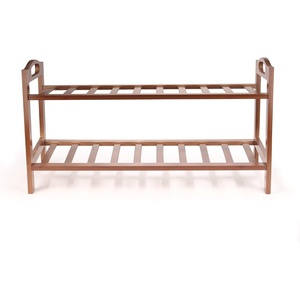 image:imageBambooMN 4Tier Bamboo Wood Shoe Rack for Entryway or Doorway  Brown Finish  Single Rack2tier Brown