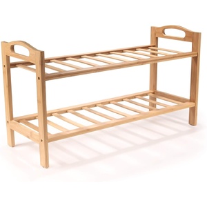 image:imageBambooMN 4Tier Bamboo Wood Shoe Rack for Entryway or Doorway  Brown Finish  Single Rack2tier Natural