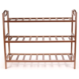 image:imageBambooMN 4Tier Bamboo Wood Shoe Rack for Entryway or Doorway  Brown Finish  Single Rack3tier Brown