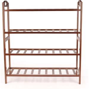 image:imageBambooMN 4Tier Bamboo Wood Shoe Rack for Entryway or Doorway  Brown Finish  Single Rack4tier Brown