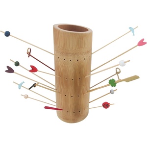 image:imageBambooMN 984 Bamboo Skewer Holder Food Display Stand Half Cut Skewers Stand w 20 Holes  Green  1 PieceAngle Cut Tube  Carbonized Brown