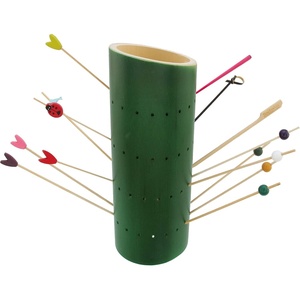 image:imageBambooMN 984 Bamboo Skewer Holder Food Display Stand Half Cut Skewers Stand w 20 Holes  Green  1 PieceAngle Cut Tube  Green