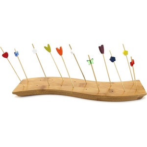 image:imageBambooMN 984 Bamboo Skewer Holder Food Display Stand Half Cut Skewers Stand w 20 Holes  Green  1 PieceSwave  Natural