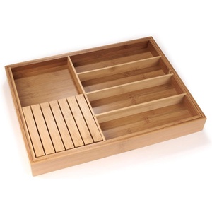 image:imageBambooMN Bamboo Adjustable silverware utensil organizer kitchen organization drawer organizer  Single UnitCarbonized Brown