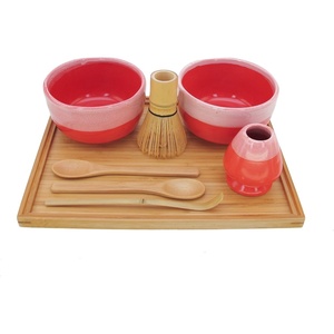 image:imageBambooMN Brand  Matcha Bowl Set Includes 2 Bowls Tea Whisk Rest Large Tray 2 Teaspoons and Chasaku  1 Set  Mint GreenCoral