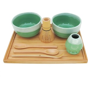 image:imageBambooMN Brand  Matcha Bowl Set Includes 2 Bowls Tea Whisk Rest Large Tray 2 Teaspoons and Chasaku  1 Set  Mint GreenMint Green
