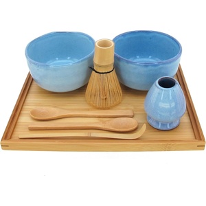 image:imageBambooMN Brand  Matcha Bowl Set Includes 2 Bowls Tea Whisk Rest Large Tray 2 Teaspoons and Chasaku  1 Set  Mint GreenShimmering Blue