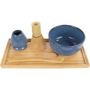 image:imageBambooMN Brand  Matcha Bowl Set Includes Bowl RestTea Whisk Chasaku Tea Spoon amp Tray 1 Set Shimmering BlueDeep Blue