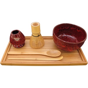 image:imageBambooMN Brand  Matcha Bowl Set Includes Bowl RestTea Whisk Chasaku Tea Spoon amp Tray 1 Set Shimmering BlueDeep Red w Black