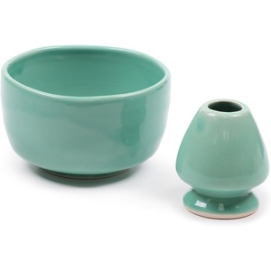 image:imageBambooMN Brand  Matcha Ceramic Set  Matcha Bowl and Whisk Holder  1 Set Deep Red with BlackGreen