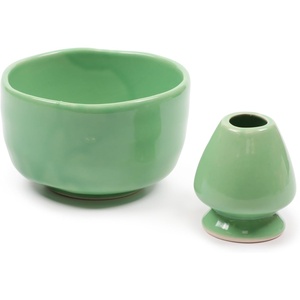 image:imageBambooMN Brand  Matcha Ceramic Set  Matcha Bowl and Whisk Holder  1 Set Deep Red with BlackSoft Light Green