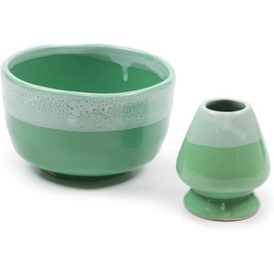 image:imageBambooMN Brand  Matcha Ceramic Set  Matcha Bowl and Whisk Holder  2 Sets Mint Green