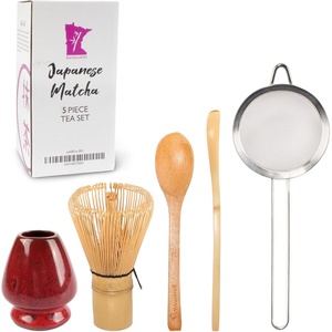 image:imageBambooMN Brand  Matcha Green Tea Whisk Set  Black  5Piece Set  Bamboo Tea AccessoriesDeep Red with Black