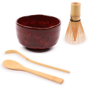 image:imageBambooMN Brand  Matcha Green Tea Whisk Set  Whisk  Scoop  Tea Spoon  Soft Light Green BowlDeep Red w Black  Set