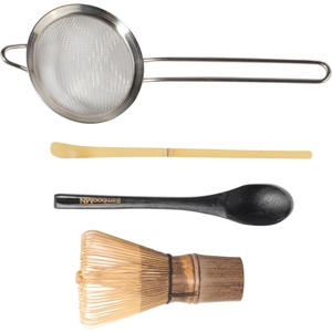 image:imageBambooMN Brand  Matcha Tea 4Piece Whisk Set  Short Black Whisk Hand Strainer Teaspoon amp Chashaku  Bamboo Tea Accessories  1 SetBlack Tea Whisk  Black Chasaku  Strainer  Black Teaspoon