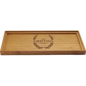 image:imageBambooMN Custom Laser Engraved Bamboo Serving Tray  A Family Story  17 x 13 x 075  Square Edge  1 PieceFamily Laurel