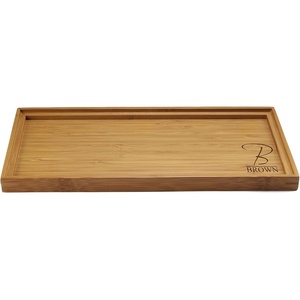 image:imageBambooMN Custom Laser Engraved Bamboo Serving Tray  A Family Story  17 x 13 x 075  Square Edge  1 PieceThin Simple Monogramstyle