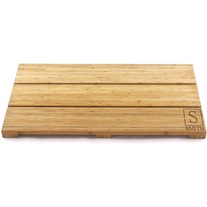 image:imageBambooMN Custom Laser Engraved Raised Bamboo Bathmat  Square Name Block Light  Large Rectangle