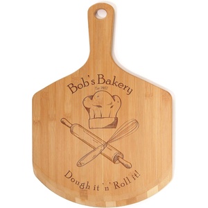 image:imageBambooMN Custom Laser Engraved Small Wooden OvenPizza Peel Paddle  17x12x05  PizzeriaBakery