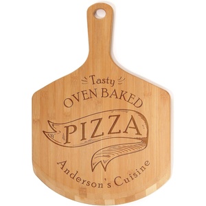 image:imageBambooMN Custom Laser Engraved Small Wooden OvenPizza Peel Paddle  17x12x05  PizzeriaOven Baked