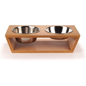 image:imageBambooMN Elevated Dog Bowl Feeder  100 Bamboo Stand 4 Metal Bowls for Food and Water  MediumSmall