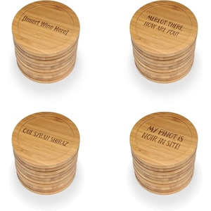 image:imageBambooMN Engraved Round Bamboo Coasters  BeerWine Theme  Assortment B  4 UnitsAssortment C