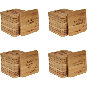 image:imageBambooMN Engraved Square Bamboo Coasters  CoffeeTea Theme  Assortment B  4 UnitsAssortment B