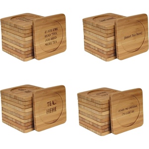 image:imageBambooMN Engraved Square Bamboo Coasters  CoffeeTea Theme  Assortment B  4 UnitsAssortment C