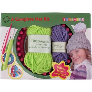 image:imageBambooMN JubileeYarn Loom Knitting Pattern Kit for Beginners  Green Winter Hat amp Purple PompomGreen Hat  Purple Pompom