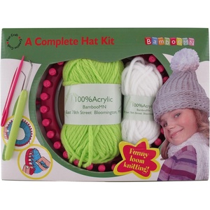 image:imageBambooMN JubileeYarn Loom Knitting Pattern Kit for Beginners  Green Winter Hat amp White PompomGreen Hat  White Pompom