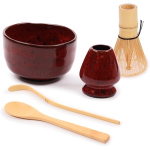 image:imageBambooMN Matcha Bowl Set Includes Bowl Rest Tea Whisk Chasaku amp Tea Spoon 1 Set Mint GreenDeep Red w Black