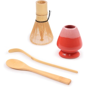 image:imageBambooMN Matcha Green Tea Whisk And Scoop 4 Piece Set  White Holder  1 SetSet  Coral