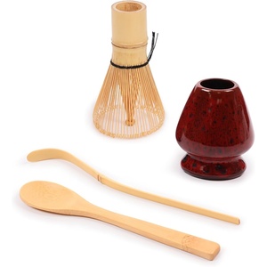 image:imageBambooMN Matcha Green Tea Whisk And Scoop 4 Piece Set  White Holder  1 SetSet  Deep Red w Black