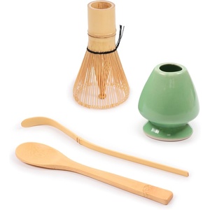 image:imageBambooMN Matcha Green Tea Whisk And Scoop 4 Piece Set  White Holder  1 SetSet  Soft Light Green
