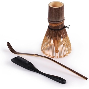 image:imageBambooMN Matcha Tea Set  Matcha Whisk Chasen Scoop Chashaku Deep Scoop Traditional Japanese Style  2 SetsBlack Tea Whisk  Black Chasaku  Black Deep Scoop