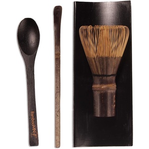 image:imageBambooMN Matcha Whisk Set  Golden Chasen Tea Whisk  Chashaku Hooked Bamboo Scoop  Tea Spoon  1 Set  Premium Matcha Set to Prepare a Traditional Cup of MatchaBlack Tea Whisk  Black Tray  Black Chasaku  Black Teaspoon Set