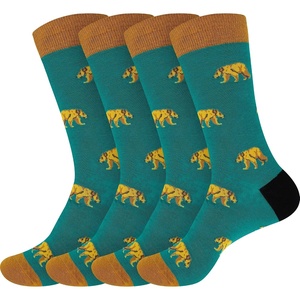 image:imageBambooMN Mens Cotton Colorful Design Fashion Novelty Dress SocksBig Brown Bear  4 Pairs