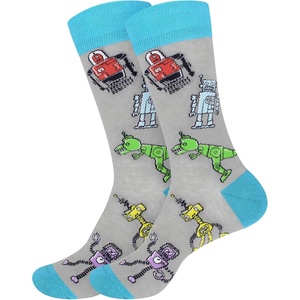 image:imageBambooMN Mens Cotton Colorful Design Fashion Novelty Dress SocksRobots  2 Pairs