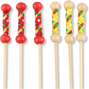 image:imageBambooMN Sample Pack Decorative Bamboo Cocktails Hors Doeuvres Fruit Sandwich Skewers Picks for Catered Events Holidays Restaurants or Buffet Party Supplies 30 PiecesRedYellow String Pick