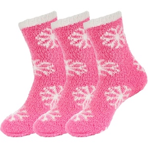 image:imageBambooMN Soft Warm Cozy Fuzzy Snowflake Socks Variety of Color Options04 Hot Pink