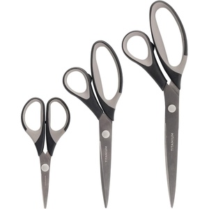 image:imageBambooMN Titanium Softgrip Scissors Set for Sewing Arts Crafts Office  1 Set of 3  Black wGrey Inlays3pc Black W Gray Inlays