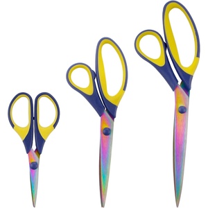 image:imageBambooMN Titanium Softgrip Scissors Set for Sewing Arts Crafts Office  1 Set of 3  Black wGrey Inlays3pc Blue W Yellow Inlays