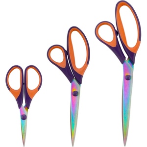 image:imageBambooMN Titanium Softgrip Scissors Set for Sewing Arts Crafts Office  1 Set of 3  Black wGrey Inlays3pc Purple W Orange Inlays