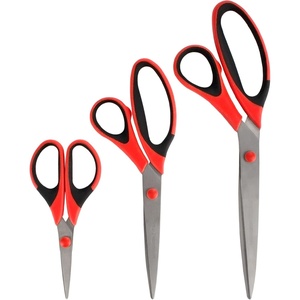 image:imageBambooMN Titanium Softgrip Scissors Set for Sewing Arts Crafts Office  1 Set of 3  Black wGrey Inlays3pc Red W Black Inlays