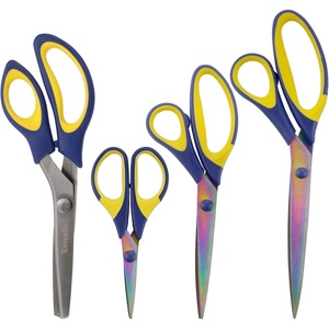 image:imageBambooMN Titanium Softgrip Scissors Set for Sewing Arts Crafts Office  1 Set of 3  Black wGrey Inlays4pc Blue W Yellow Inlays