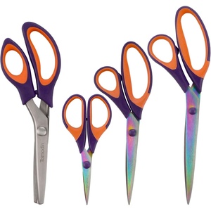 image:imageBambooMN Titanium Softgrip Scissors Set for Sewing Arts Crafts Office  1 Set of 3  Black wGrey Inlays4pc Purple W Orange Inlays
