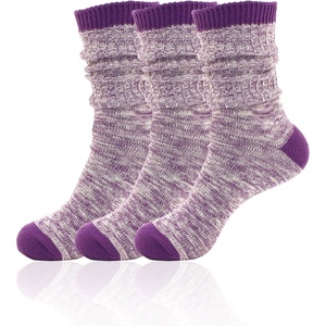image:imageBambooMN Vintage Pattern Slouch Soft Warm Crew Boot Cabin Socks Sizes and Colors3 Prs Purple