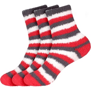 image:imageBambooMN Womens Heart and Stripe Soft Warm Microfiber Fuzzy NonSlip Grips Socks  3 Pair Value PackA3